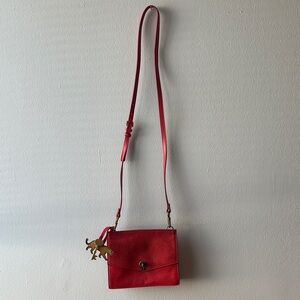 Fossil Small Red Leather and suede Crossbody Bag with bag charms